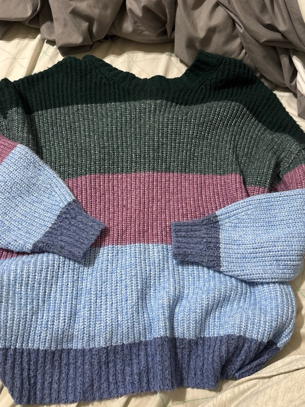 Men's Multicolor Striped Knit Sweater - Green, Pink & Blue